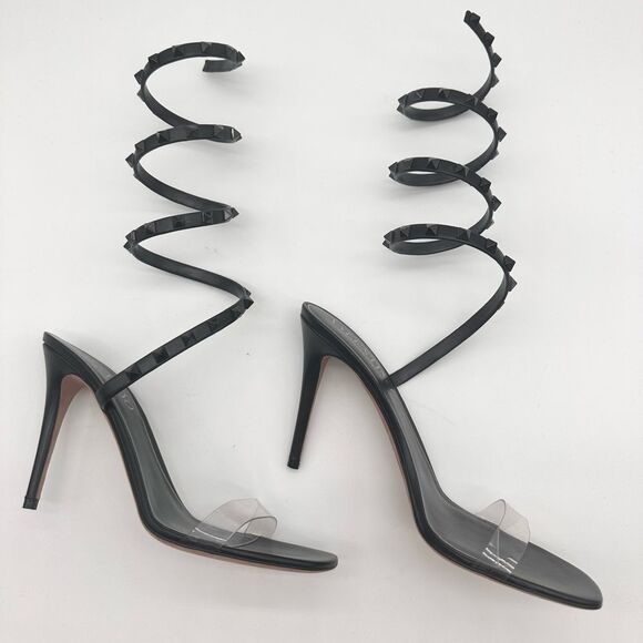 Valentino Garavani Rockstud Wrap Around 100mm Leather PVC Sandals EU 39.5 US 9.5 - Picture 6 of 10